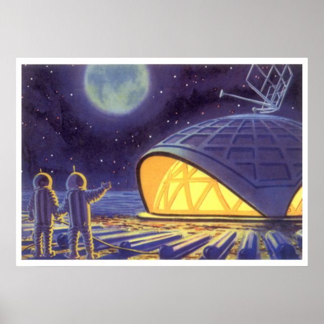 Póster Aliens de ficção científica em lua planeta azul (Frente)