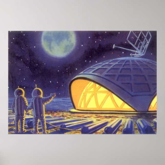 Póster Aliens de ficção científica em lua planeta azul (Frente)