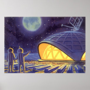 Póster Aliens de ficção científica na Lua Planeta Azul