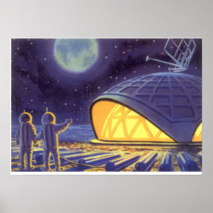 Póster Aliens de ficção científica na Lua Planeta Azul