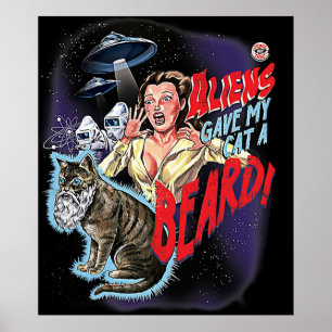 Poster Aliens deram ao meu gato uma camisa de barba