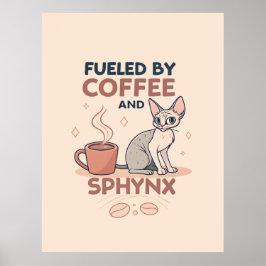 Poster Alimentado por Café e Arte de Gato Sphynx