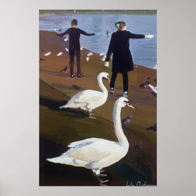 Poster Alimentando os Cisnes no Pond Redondo (Frente)