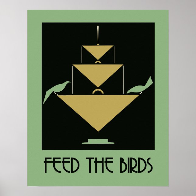 Poster Alimente as aves em verde e âmbar (Frente)