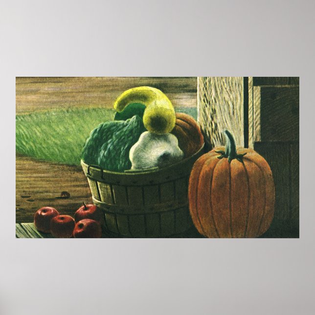 Poster Alimentos Antigos, Abóbora de Inverno, Abóbora e M (Frente)