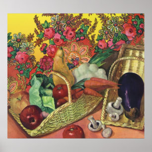 Poster Alimentos Orgânicos, Legumes de Jardim, Flores em 