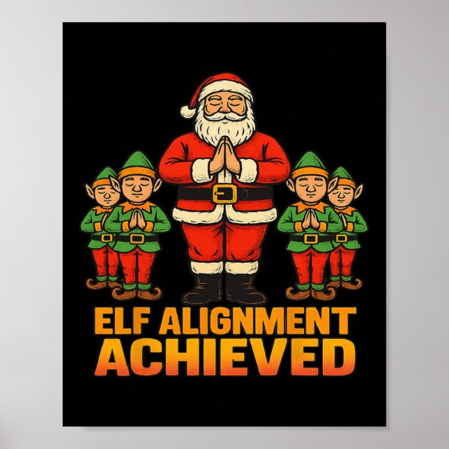 Poster Alinhamento de Elfo Alcançado Ioga Papai Noel e El (Frente)