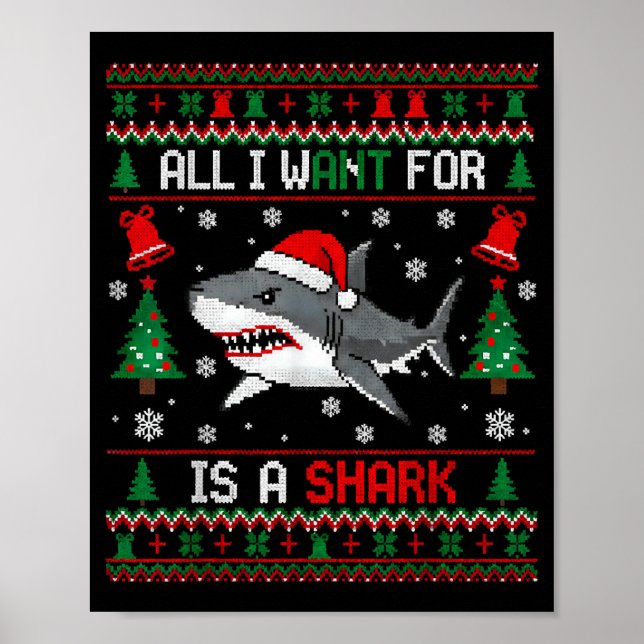 Poster All-i-want-for Christmas Is A Shark, Funny Shark C (Frente)