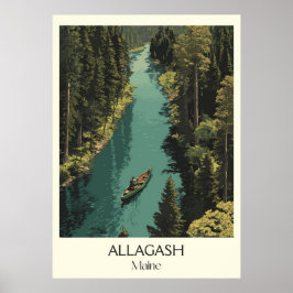 Poster Allagash Maine Vintage River Canoé Forest Art