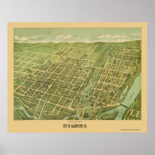 Póster Allentown, mapa panorâmico do PA - 1879