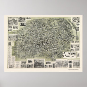 Póster Allentown, mapa panorâmico do PA - 1901
