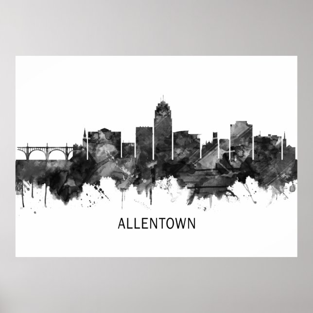 Poster Allentown Pennsylvania Skyline BW (Frente)