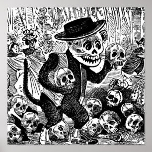 Poster Alley Cat Calavera c. early 1900's Mexico.