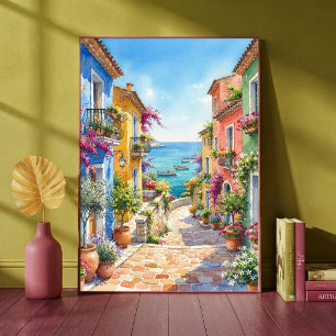 Poster Alleyway de uma Colorida Vila Costeira Italiana co