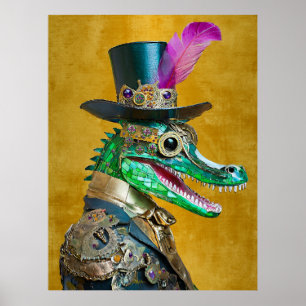 Poster Alligator Animal do Partido Steampunk do Mardi Gra