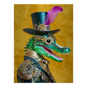 Póster Alligator Animal do Partido Steampunk do Mardi Gra