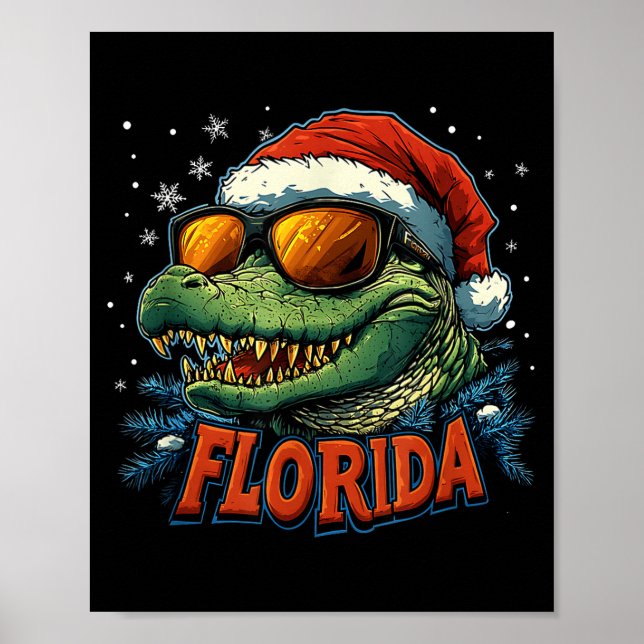 Poster Alligator Santa Funny Florida Holiday Christmas Xm (Frente)
