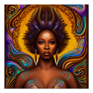 Póster Ally Queen Auburn Brown Hair Black Melanin Afro