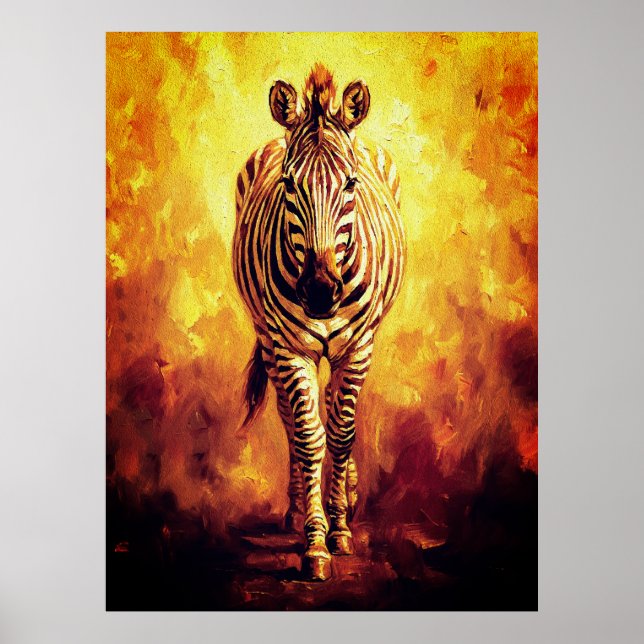 Poster Alma da Zebra das Selvas Pintura a Óleo Dourada (Frente)