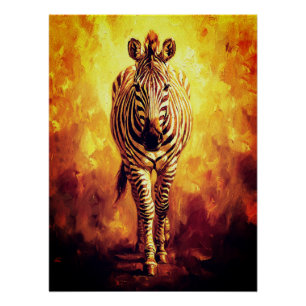 Póster Alma da Zebra das Selvas Pintura a Óleo Dourada
