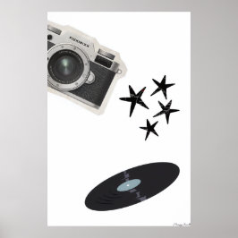 Poster Alma Retro: Colagem de Vinil, Lente e Estrelas