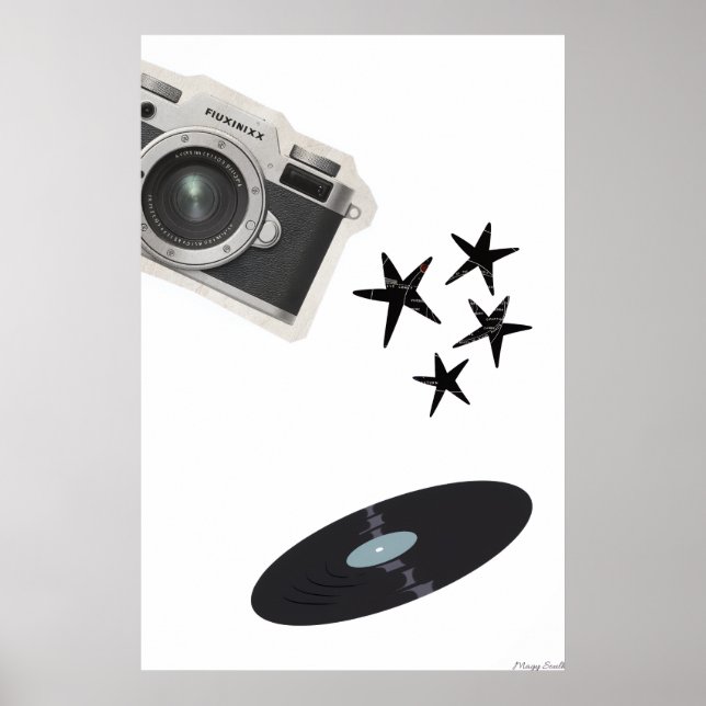 Poster Alma Retro: Colagem de Vinil, Lente e Estrelas (Frente)