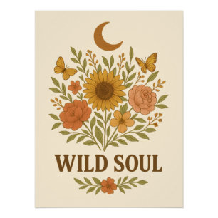 Póster Alma Selvagem - Vintage Floral Boho Aestético Post