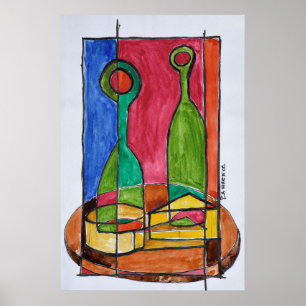 Póster Almoço de vinho, queijo e baguete   Paris, França