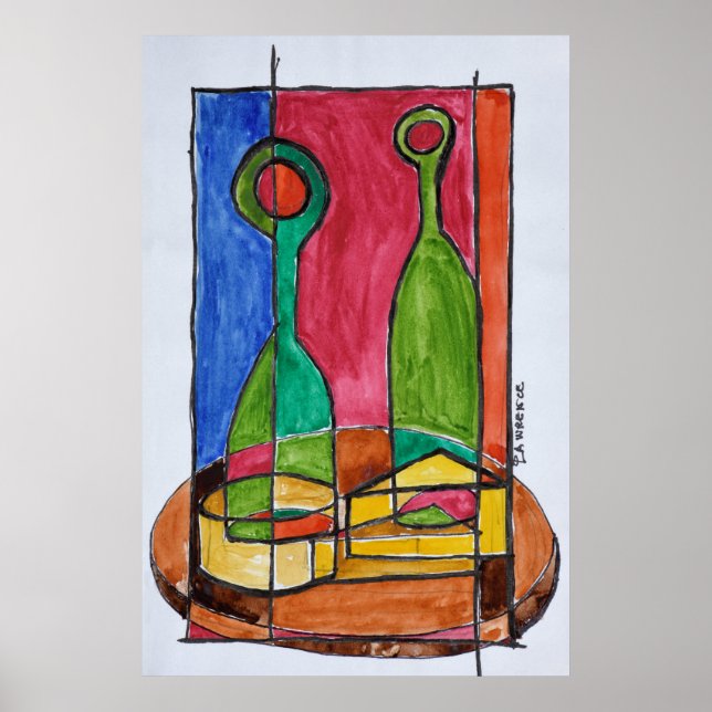 Póster Almoço de Vinho, Queijo e Baguete | Paris, França (Frente)