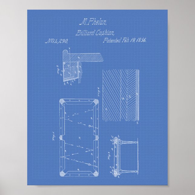 Póster Almofada de mesa Billiard 1856 Arte Patente - Blue (Frente)