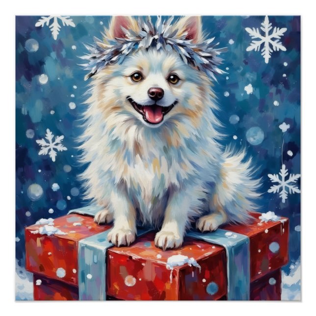 Póster Almofada de Presente Festivo com Cachorro Esquimó  (Frente)