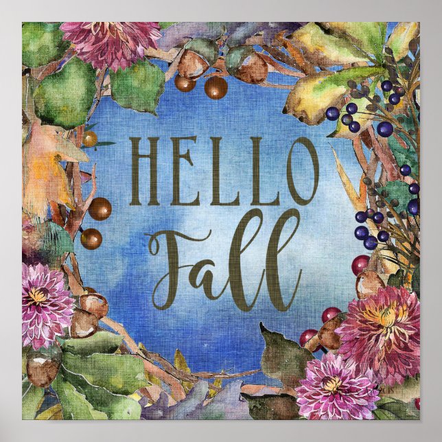 Poster Alô Fall | Flores e Berries Wreath (Frente)