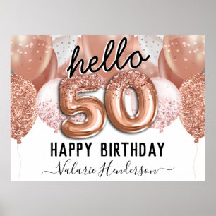 Poster Alô - Sinal de Balões de Aniversário Rosa 50 Rosa