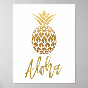 Póster Aloha Abacaxi Tropical Espinho Branco e Folha de O