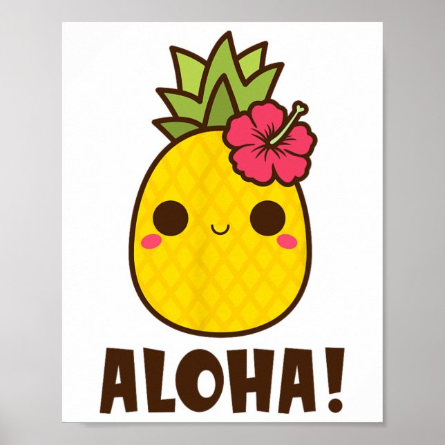Poster Aloha Beaches Kawaii Cute Pineapple Hawaii Havaii (Frente)
