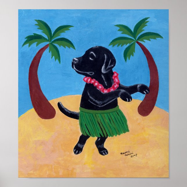Póster Aloha Black Labrador Trabalho de arte (Frente)