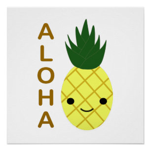 Póster Aloha Cute Kawaii Pineapple