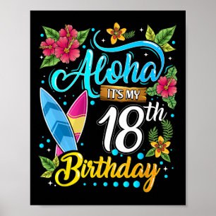 Poster Aloha É Meu 18º Aniversário Surfando Praia Havaí H