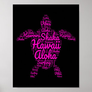 Poster Aloha Eu Amo Tartarugas Marinhas Havaí Shaka Vibra