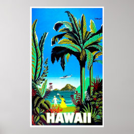 Poster Aloha Havaí, ilha tropical, viagem aérea vintage