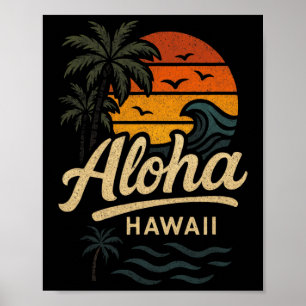 Poster Aloha Havaí Praia Verão Surf 70s Retro