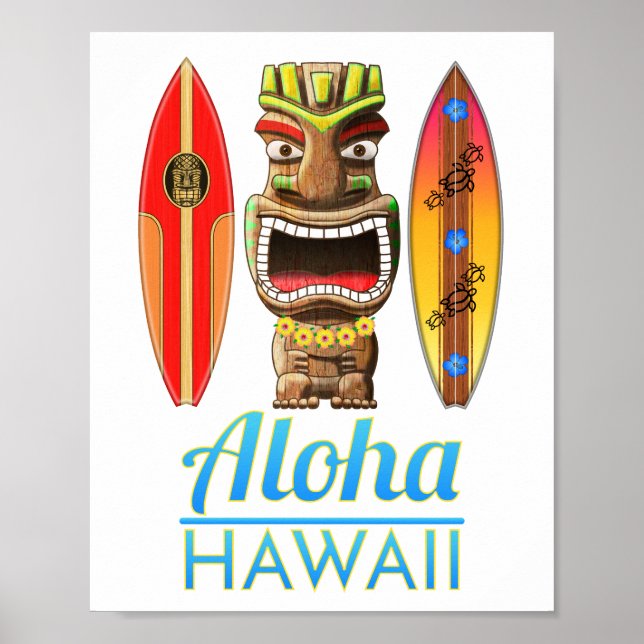 Poster Aloha Hawaii Havaii Surfing Tiki (Frente)