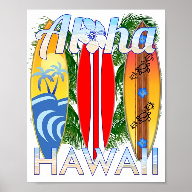 Poster Aloha Hawaii Islands Surfing (Frente)