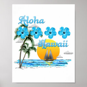 Poster Aloha Hawaii Sailing Sunset