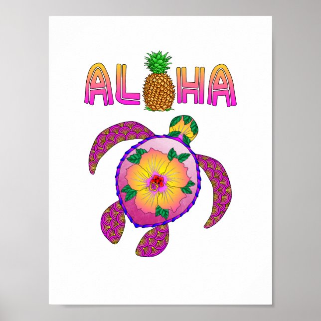 Póster Aloha Hawaiian Honu Turtle (Frente)