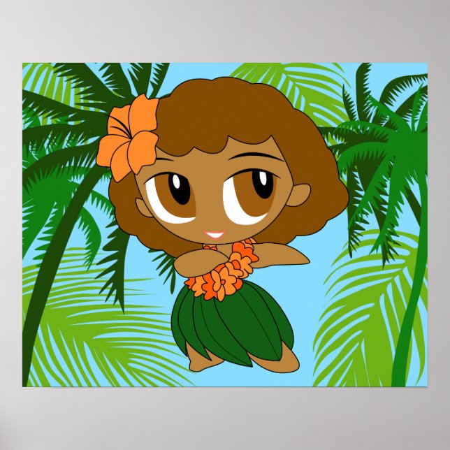 Poster Aloha Honys Havaiana Brown Hair Hula Girl (Frente)