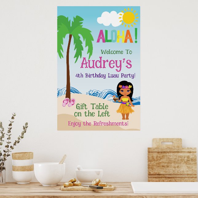 Poster Aloha Luau Birthday (Cozinha)