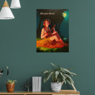 Poster Aloha menina com Ukulele (texto customizável)