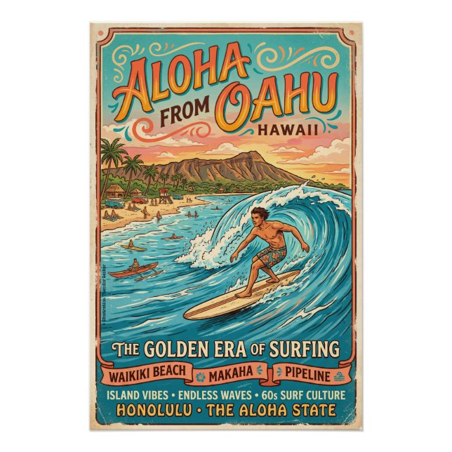 Póster Aloha Oahu Surfing  (Frente)