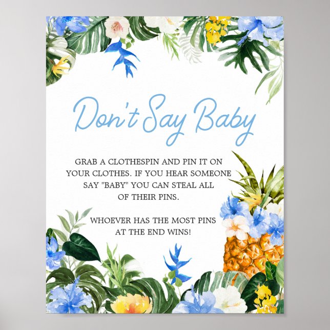 Poster Aloha Pineapple Baby Shower Don't Say Baby Sign (Frente)
